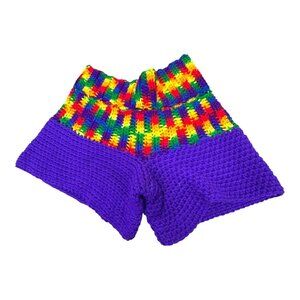 Handmade Rainbow Crochet Shorts Boho Festival Wear Rainbow Hippie Y2K Pride S M